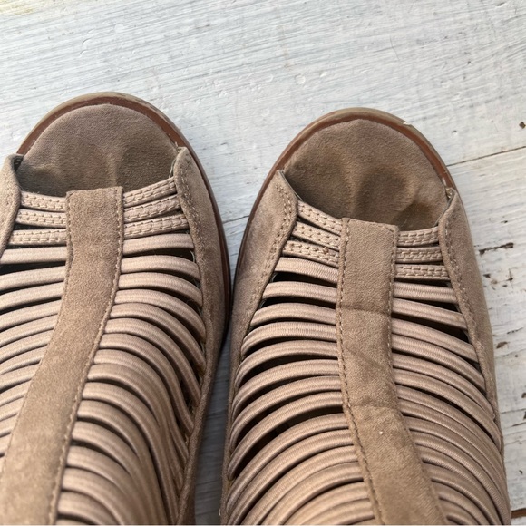 MIA 'Shellie' Gray Taupe Elastic Strap Caged Open Toe Bootie Block Heel Sandal - Picture 5 of 9